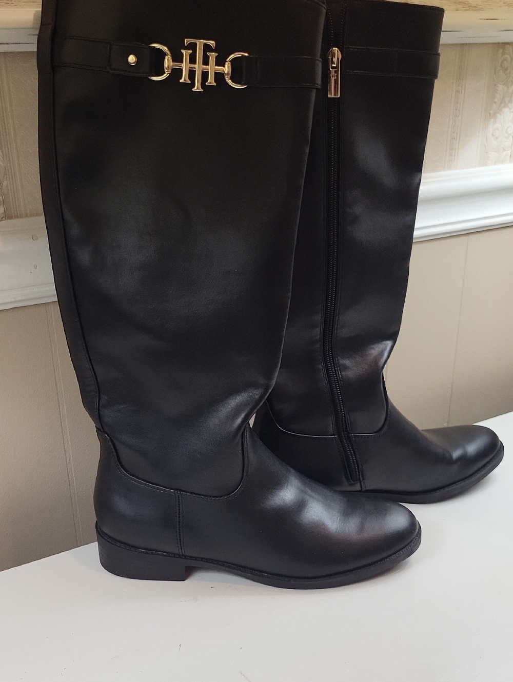 Tommy Hilfiger Black Tall Riding Boots, Size 8